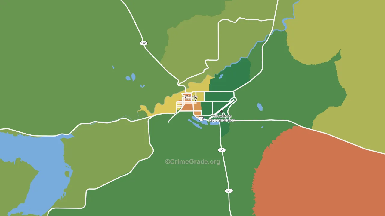 Cody, WY Map of Vandalism Rates