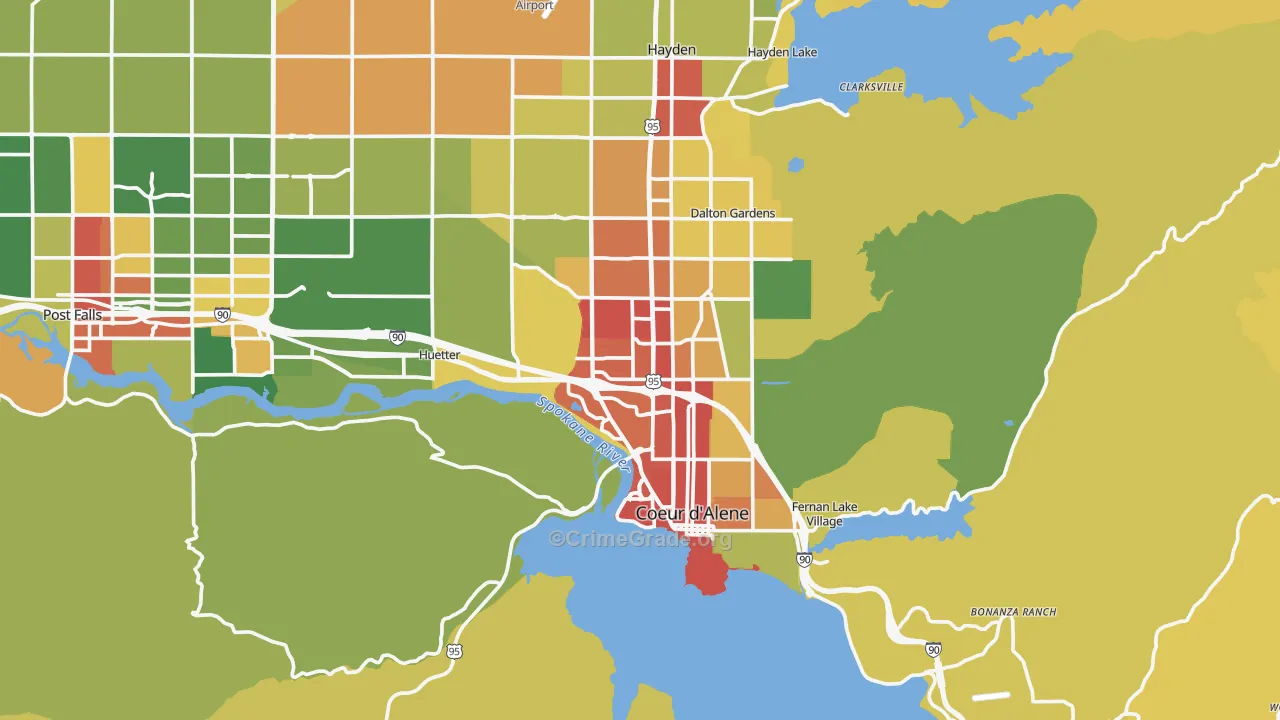 Coeur d'Alene, ID Map of Vandalism Rates