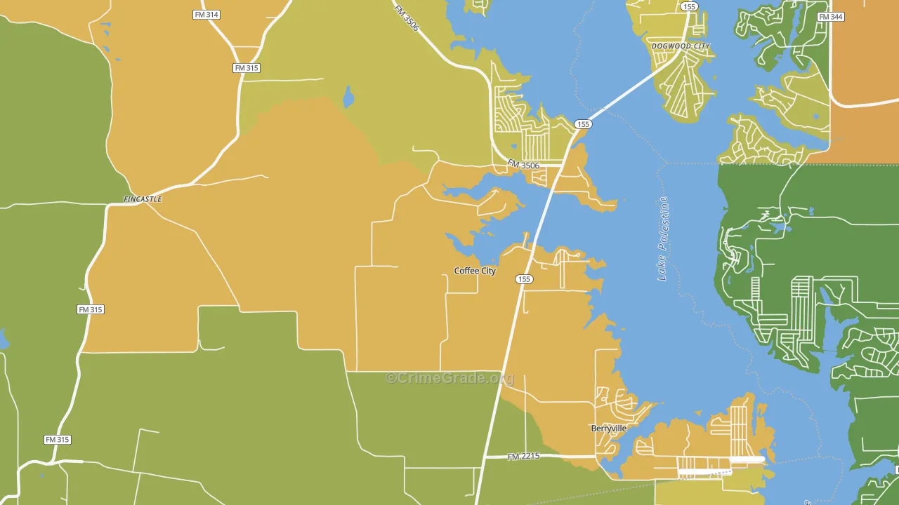 Coffee City, TX Map of Vandalism Rates