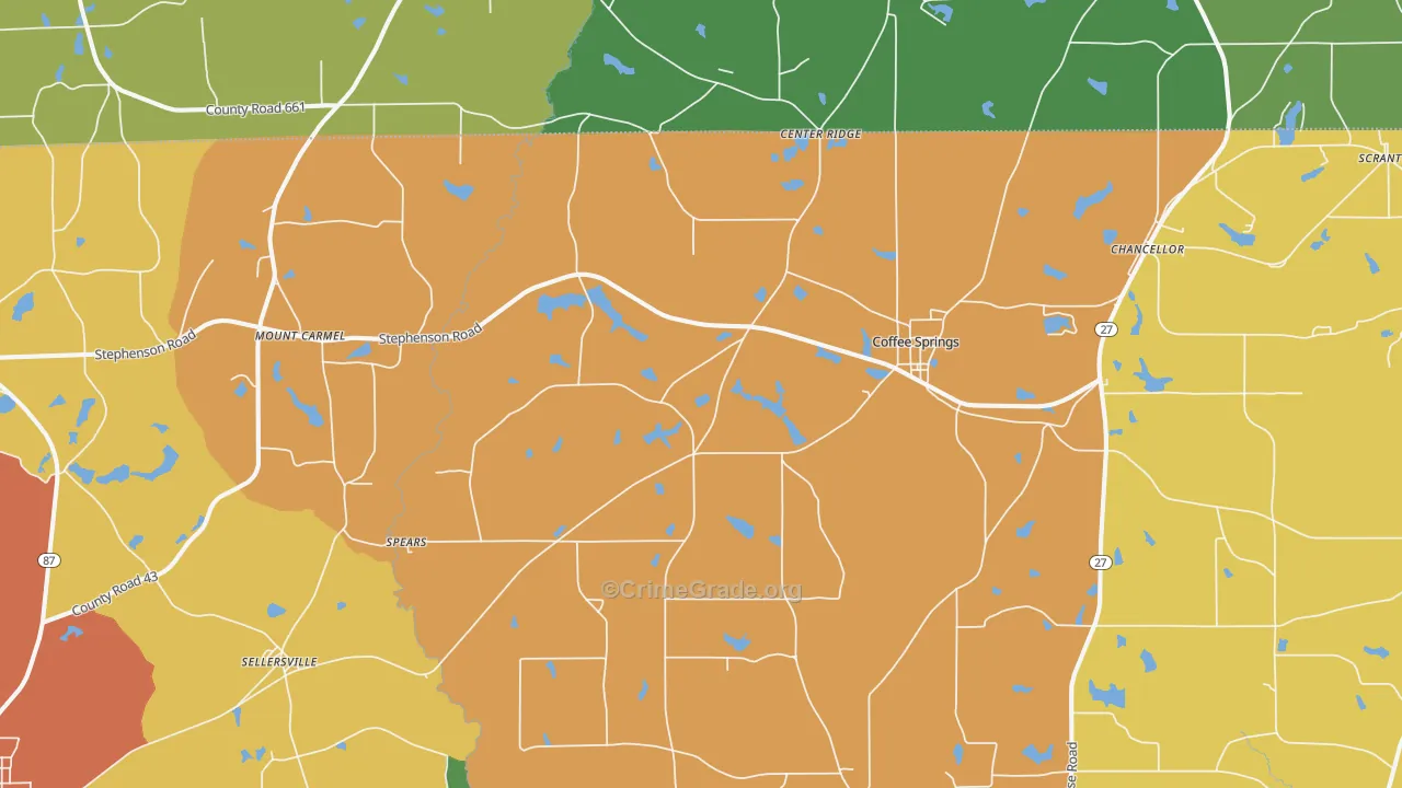 Coffee Springs, AL Map of Vandalism Rates