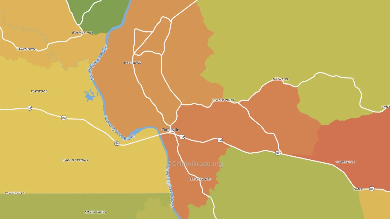 Coffeeville, AL Map of Vandalism Rates