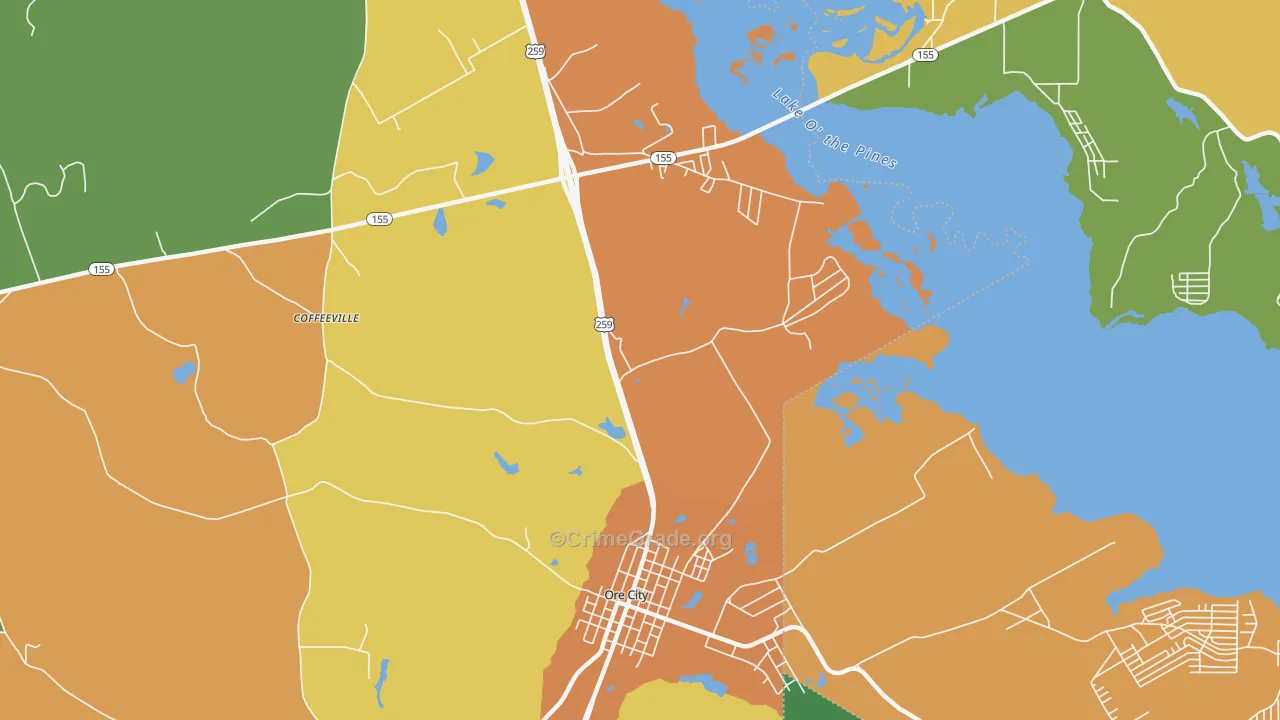 Coffeeville, TX Map of Vandalism Rates