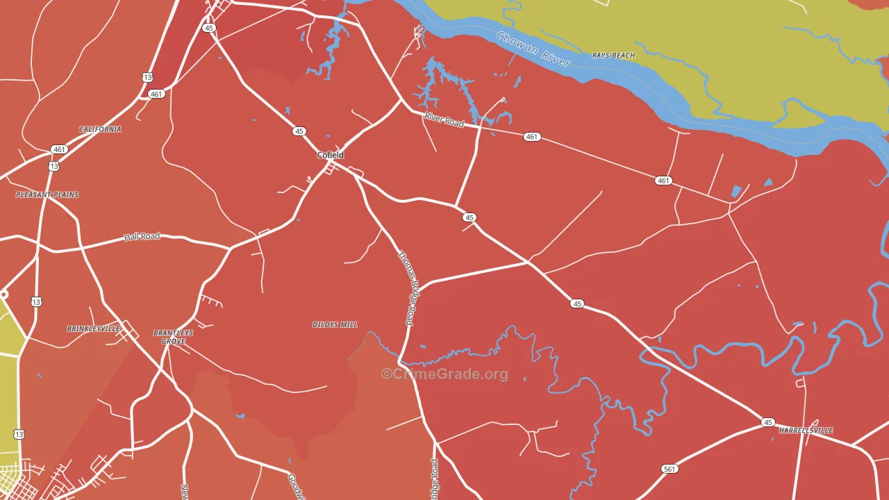 Cofield, NC Map of Vandalism Rates