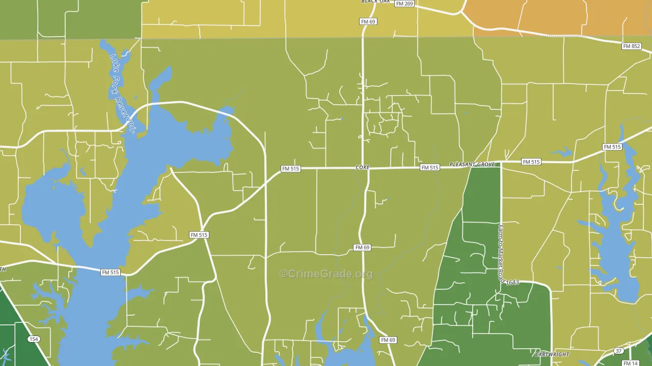 Coke, TX Map of Vandalism Rates