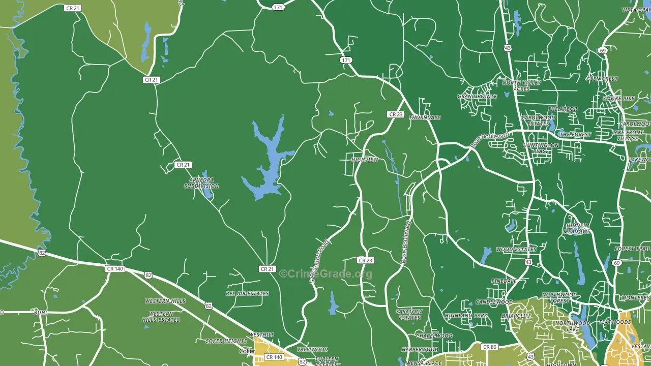Coker, AL Map of Vandalism Rates