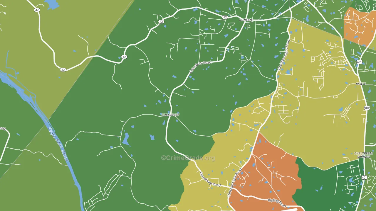 Cokesbury, NC Map of Vandalism Rates