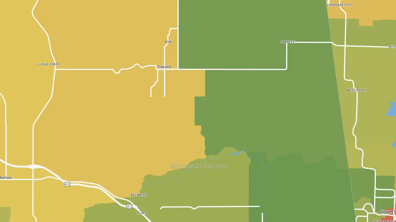 Colcord, OK Map of Vandalism Rates