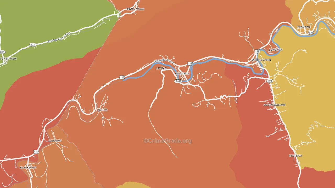 Coldiron, KY Map of Vandalism Rates