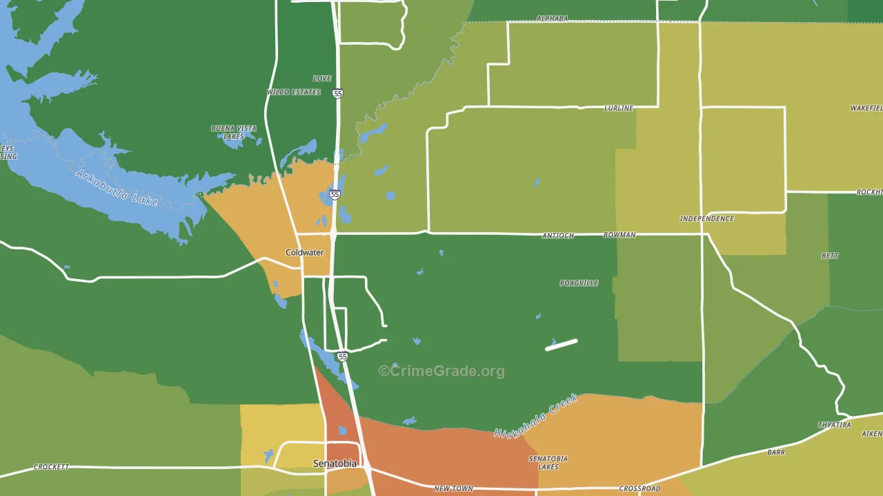 Coldwater, MS Map of Vandalism Rates