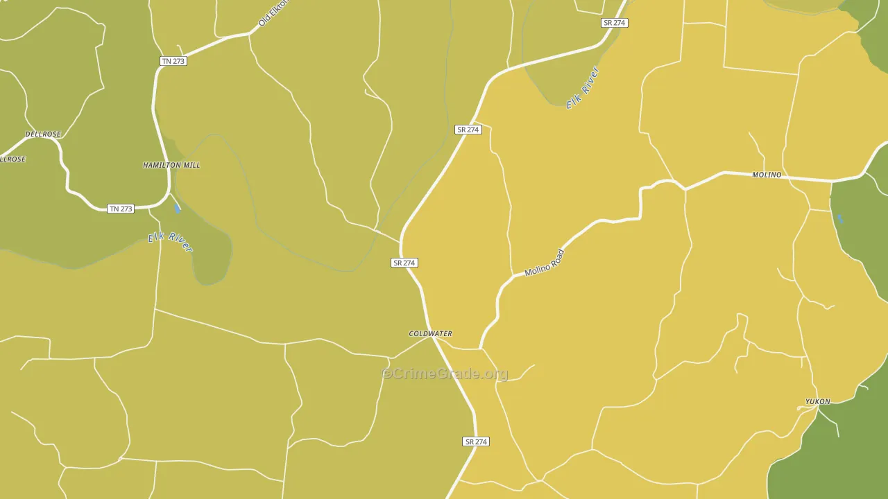 Coldwater, TN Map of Vandalism Rates