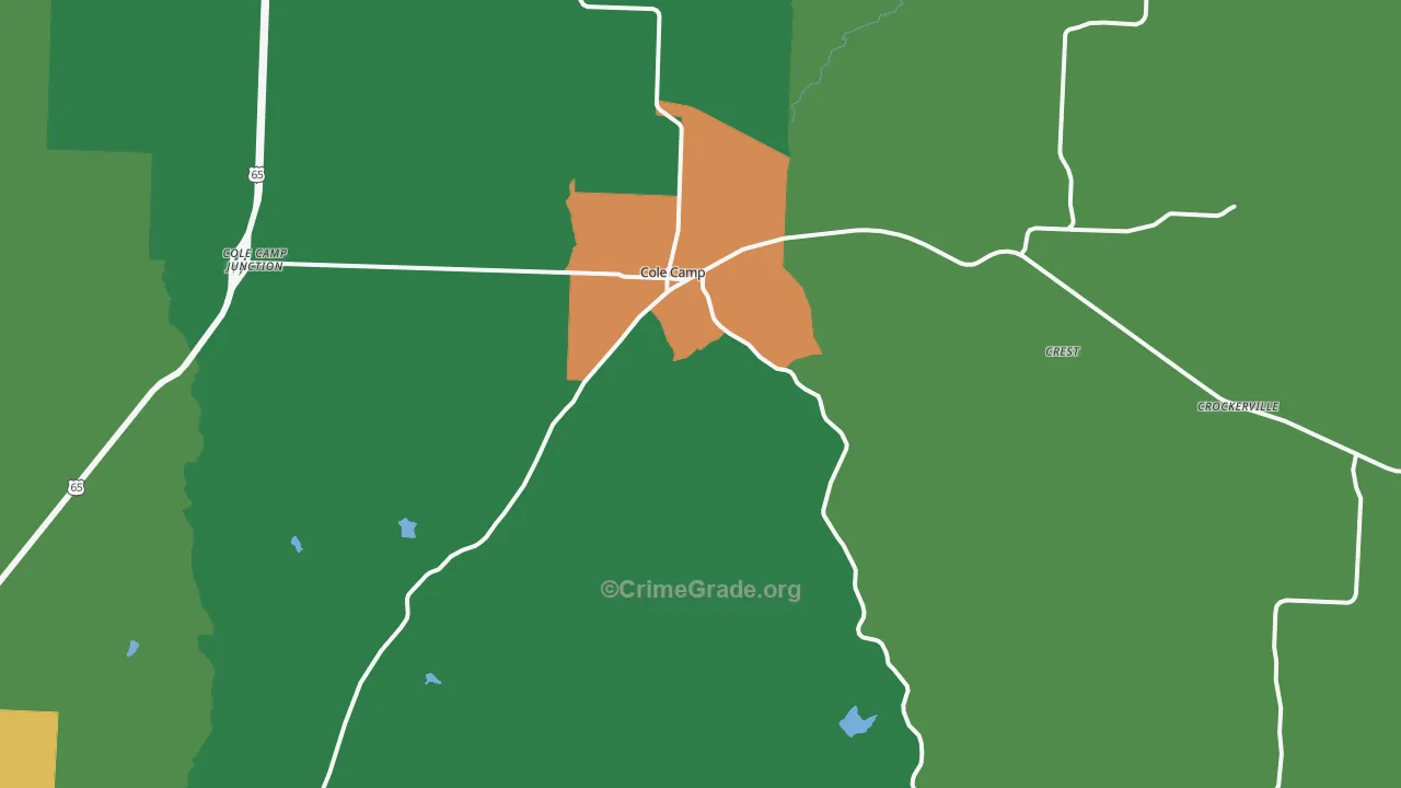 Cole Camp, MO Map of Vandalism Rates