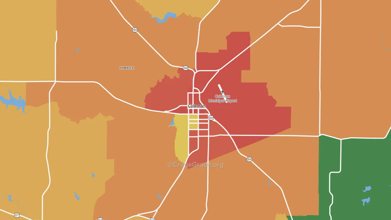 Coleman, TX Map of Vandalism Rates