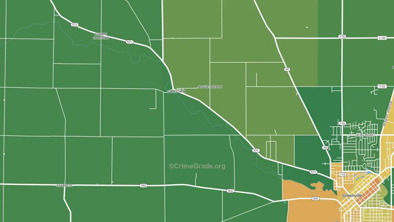 Coletown, OH Map of Vandalism Rates