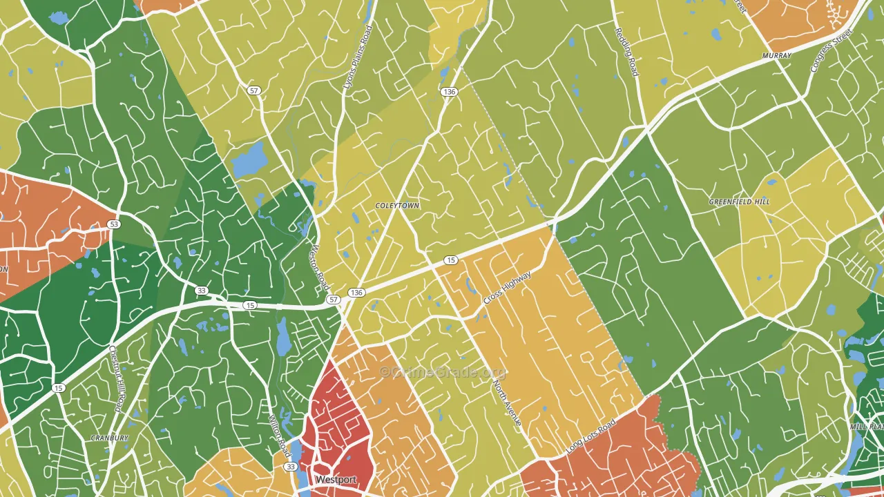 Coleytown, Westport, CT Map of Vandalism Rates
