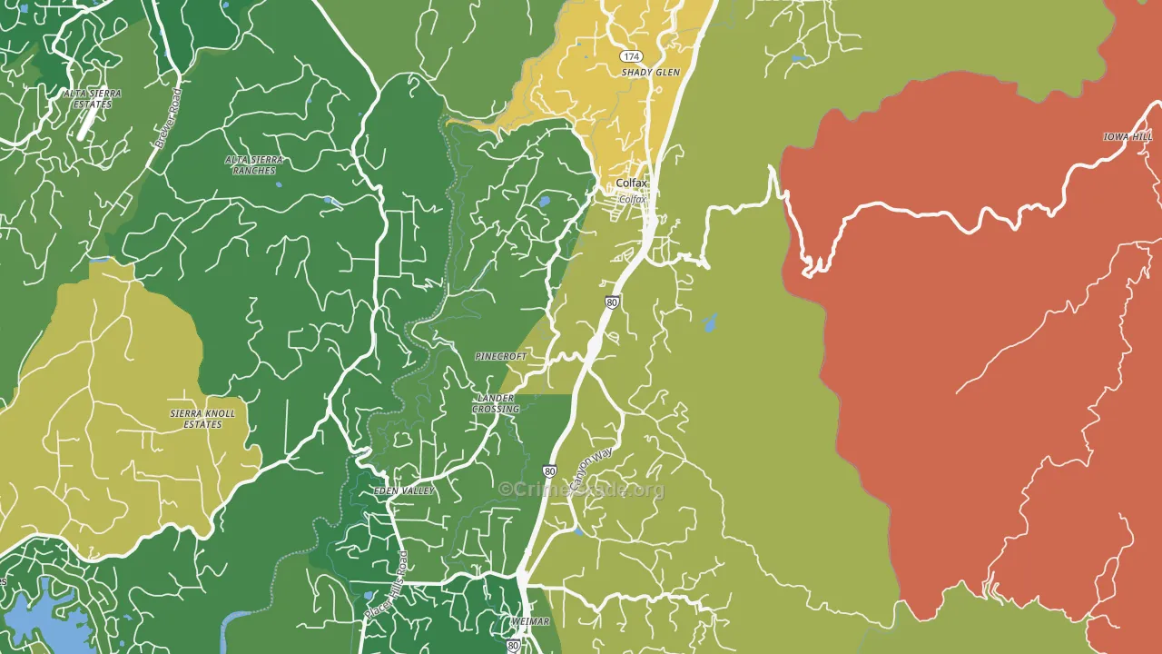 Colfax, CA Map of Vandalism Rates