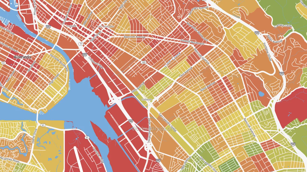 Coliseum, Oakland, CA Map of Vandalism Rates