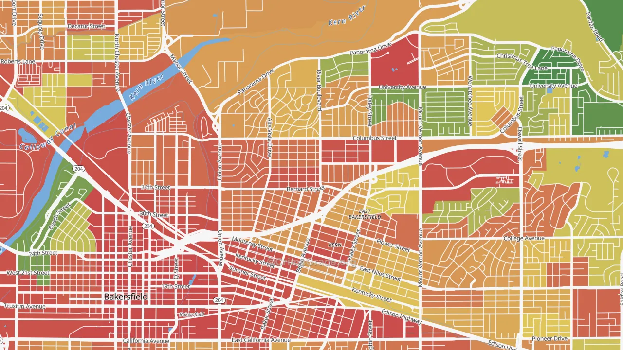 College Heights Baker Street, Bakersfield, CA Map of Vandalism Rates