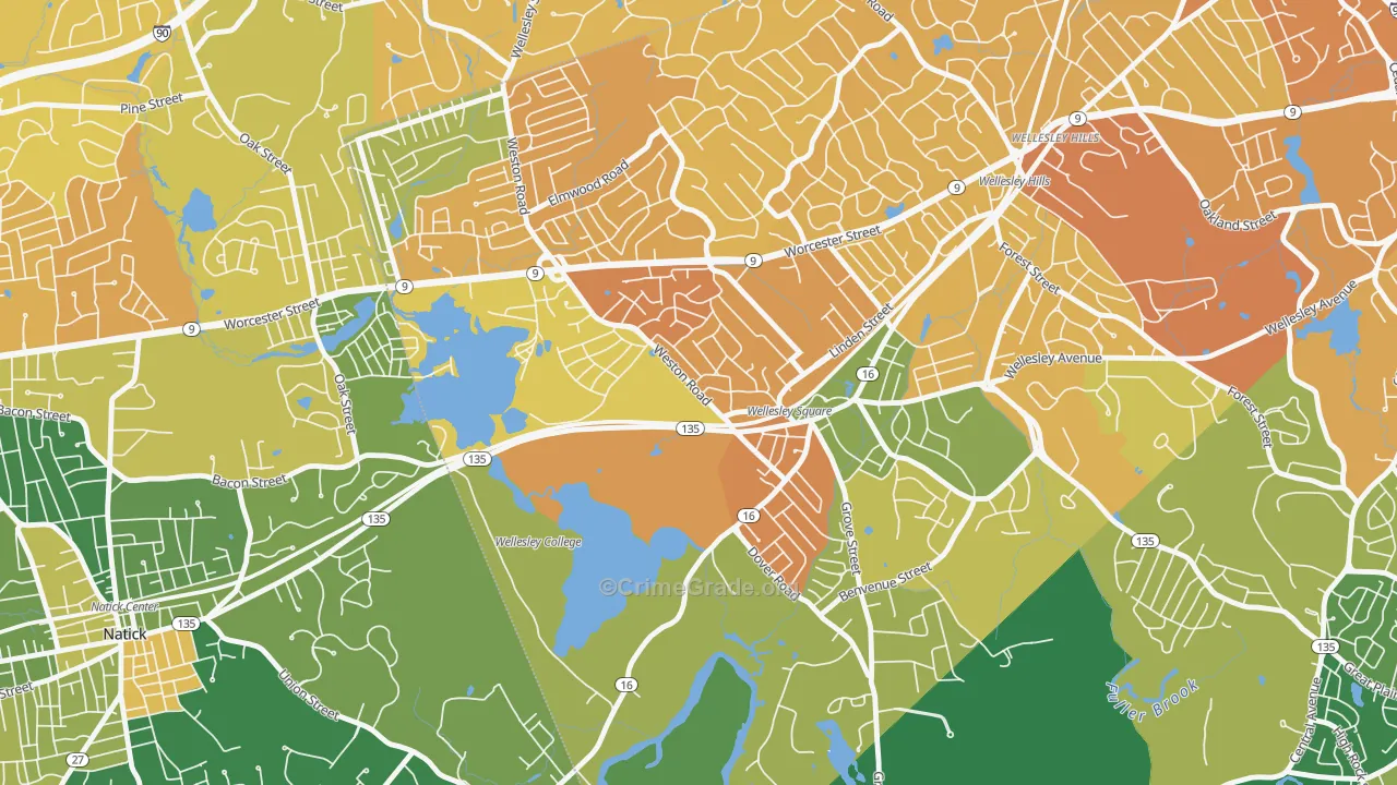 College Heights, Wellesley, MA Map of Vandalism Rates