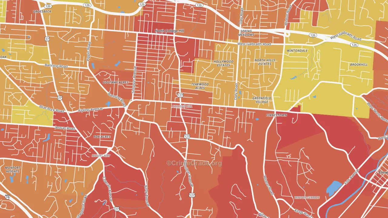College Hill, Cincinnati, OH Map of Vandalism Rates