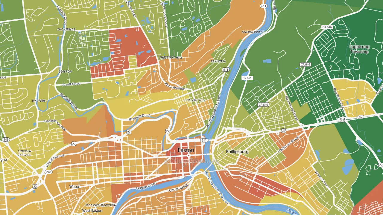 College Hill, Easton, PA Map of Vandalism Rates