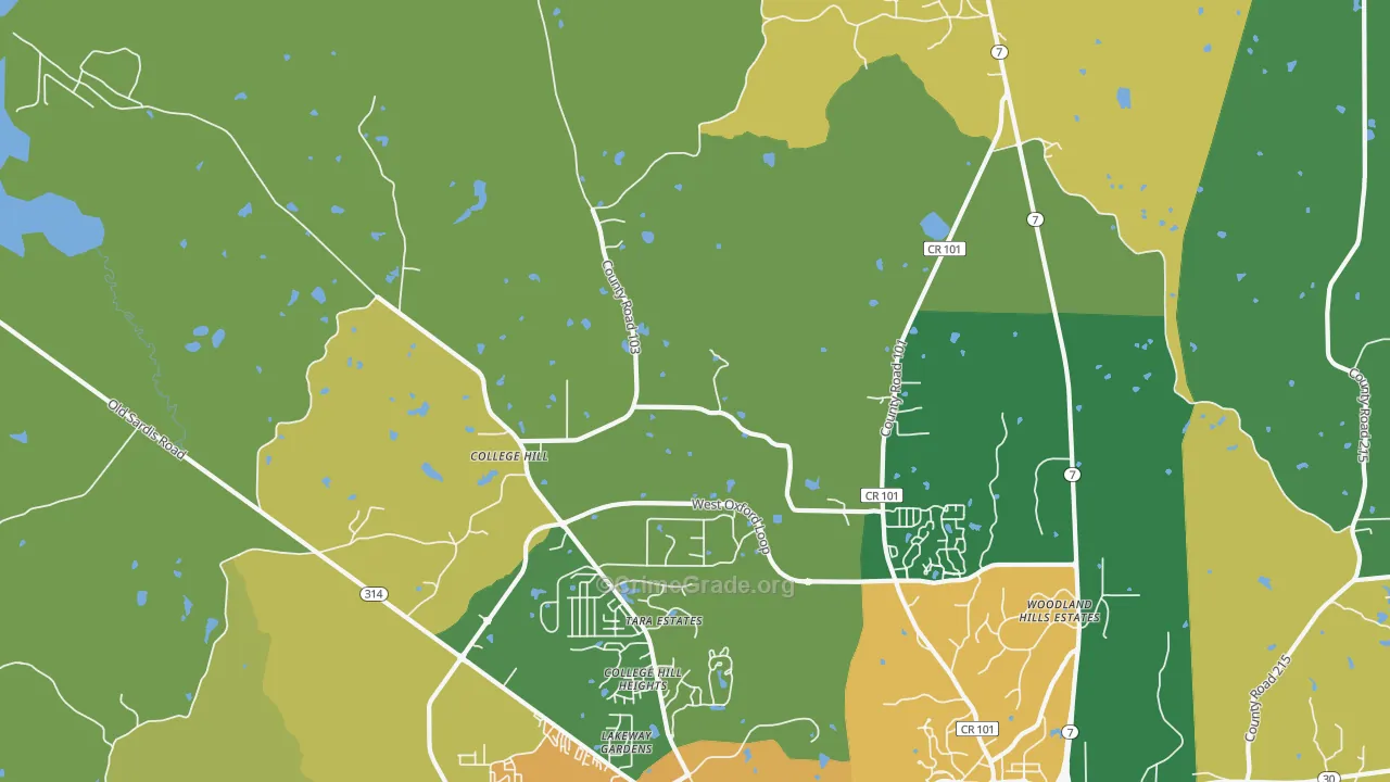 College Hill, MS Map of Vandalism Rates