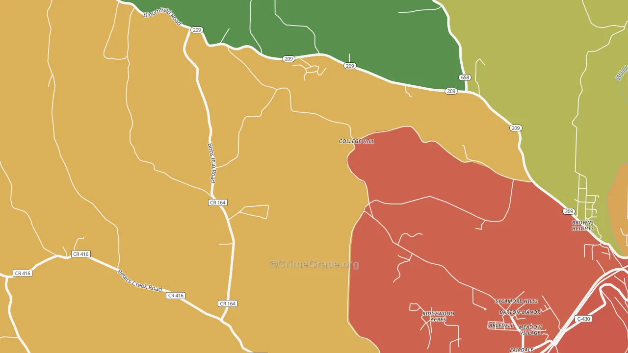 College Hill, OH Map of Vandalism Rates