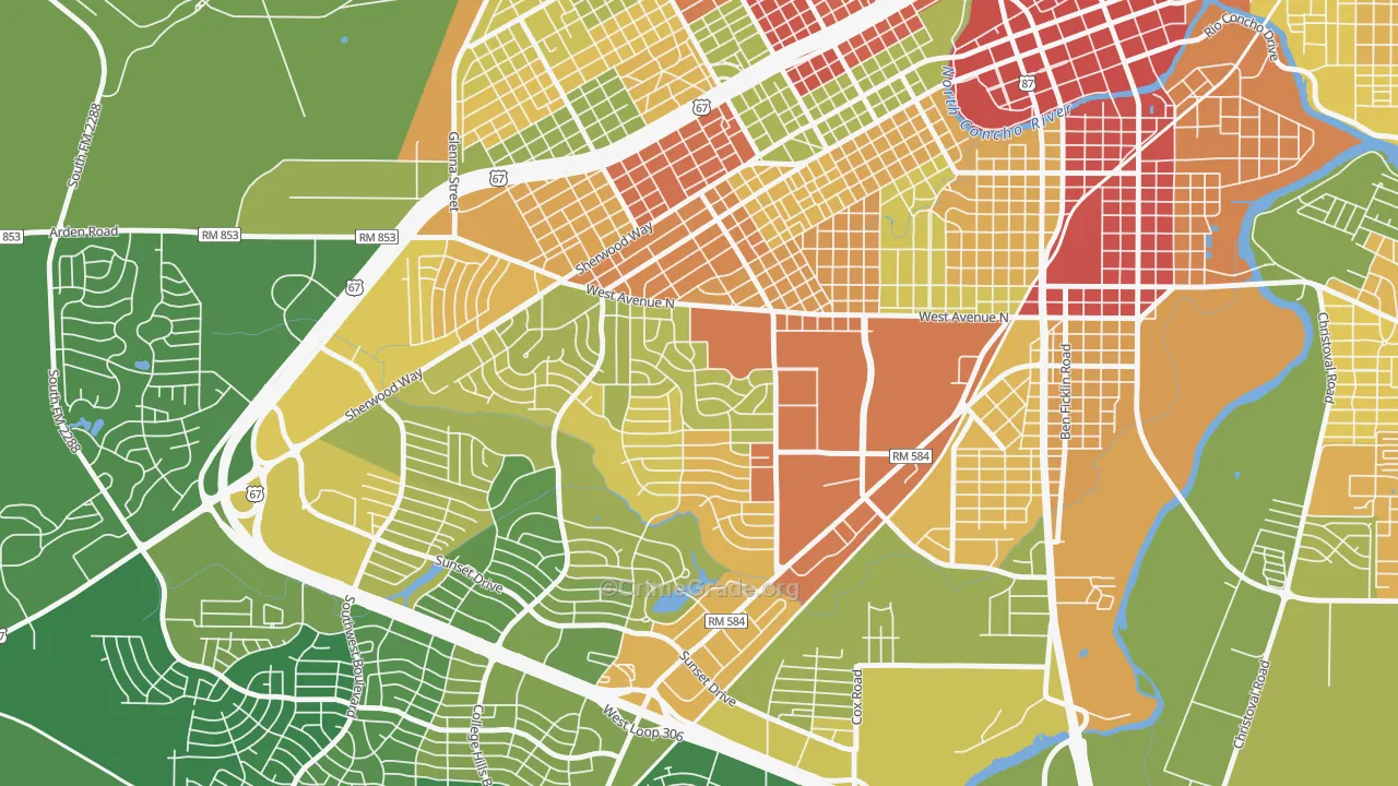 College Hills, San Angelo, TX Map of Vandalism Rates
