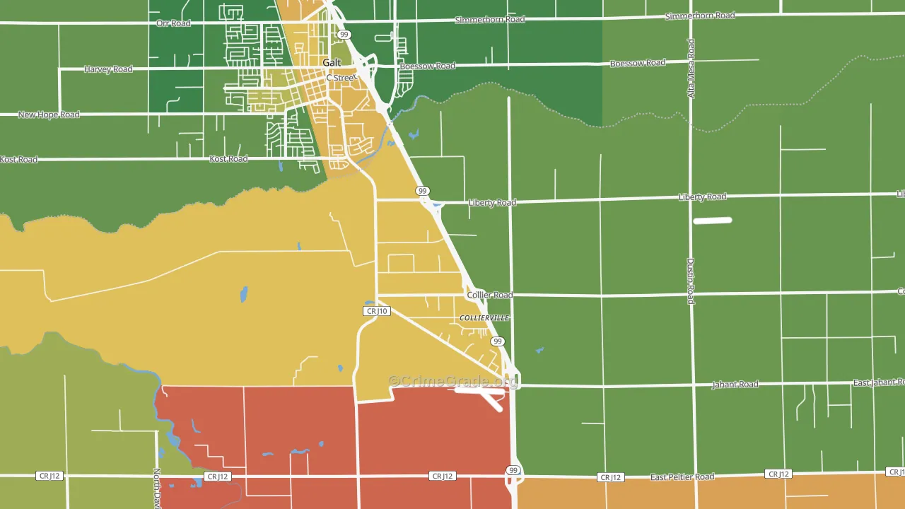 Collierville, CA Map of Vandalism Rates