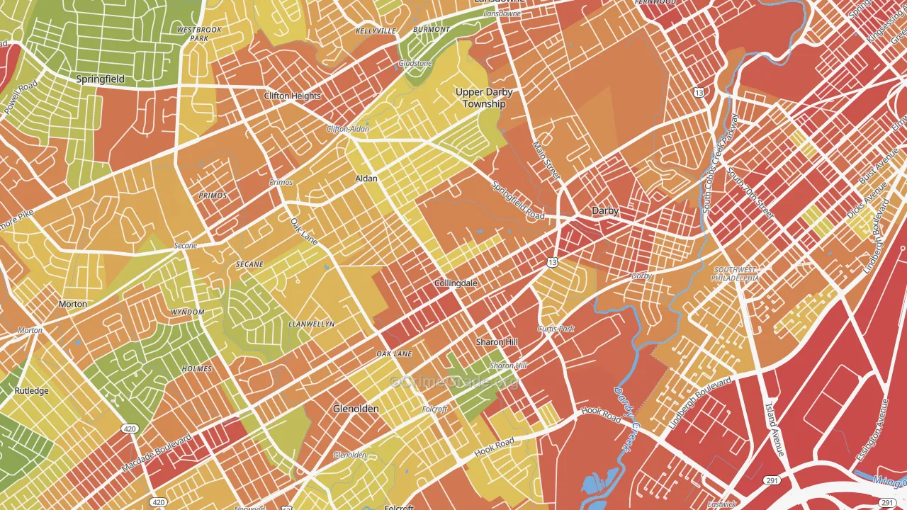 Collingdale, PA Map of Vandalism Rates