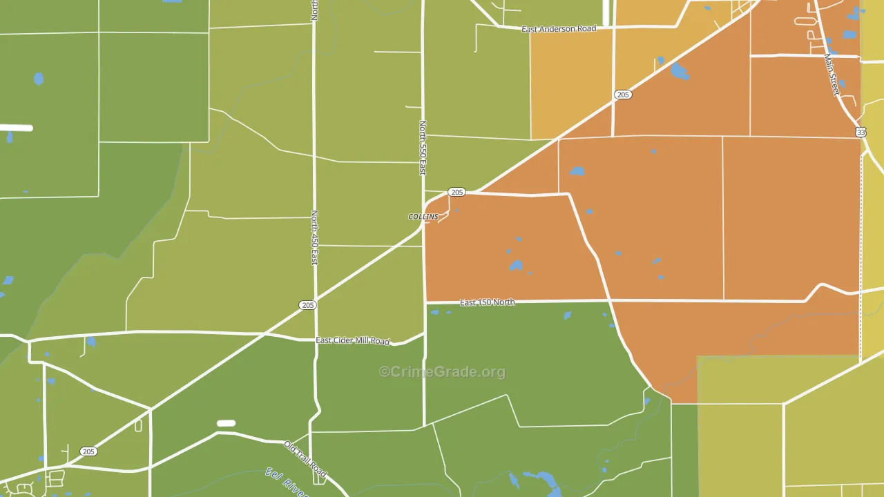 Collins, IN Map of Vandalism Rates