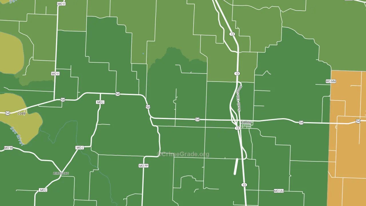 Collins, MO Map of Vandalism Rates