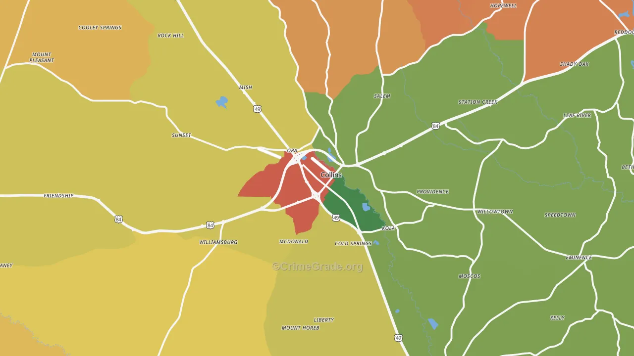 Collins, MS Map of Vandalism Rates