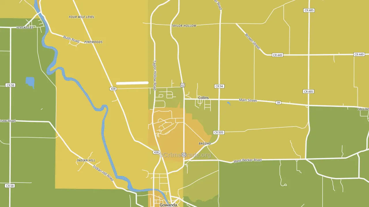 Collins, NY Map of Vandalism Rates