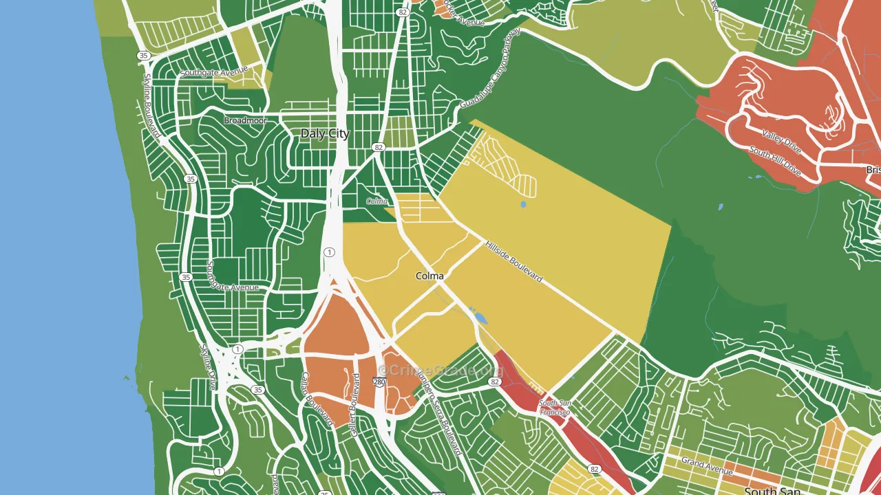 Colma, CA Map of Vandalism Rates