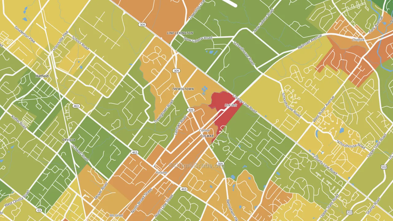 Colmar, PA Map of Vandalism Rates