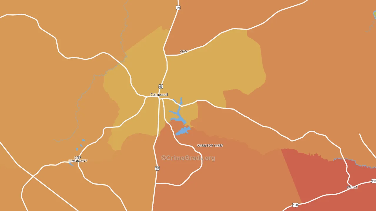 Colmesneil, TX Map of Vandalism Rates
