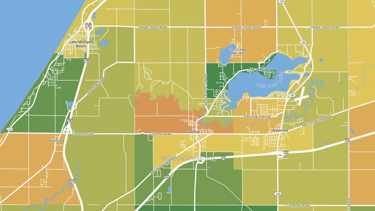 Coloma, MI Map of Vandalism Rates