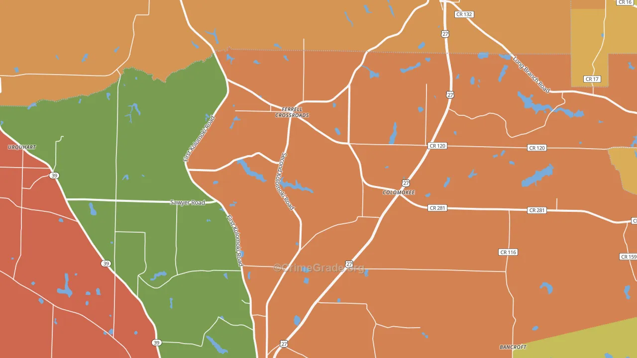 Colomokee, GA Map of Vandalism Rates
