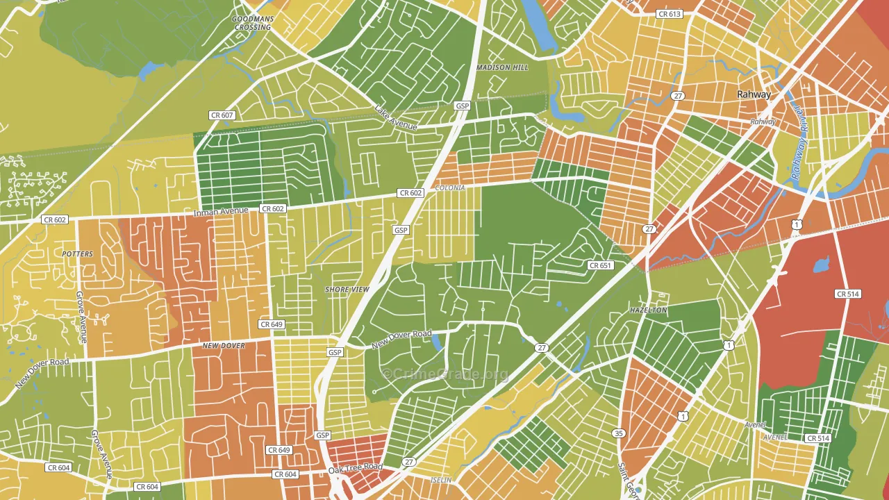 Colonia, NJ Map of Vandalism Rates
