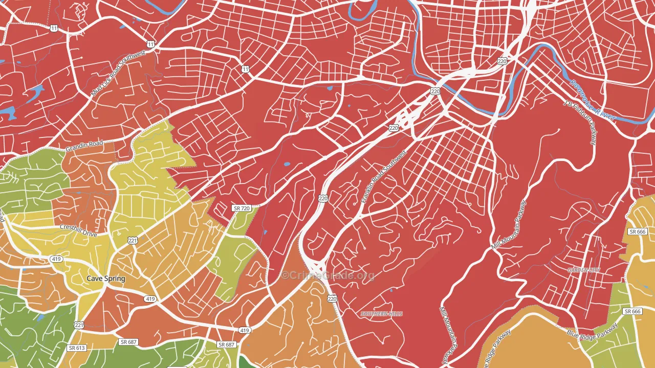 Colonial Avenue Area, Roanoke, VA Map of Vandalism Rates