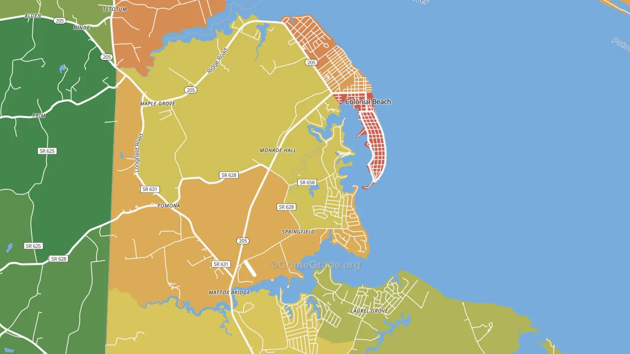 Colonial Beach, VA Map of Vandalism Rates