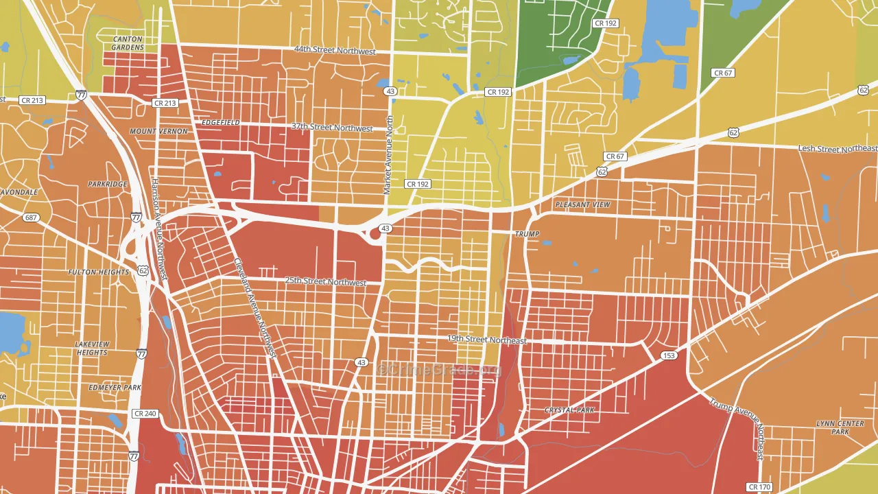 Colonial Heights, Canton, OH Map of Vandalism Rates