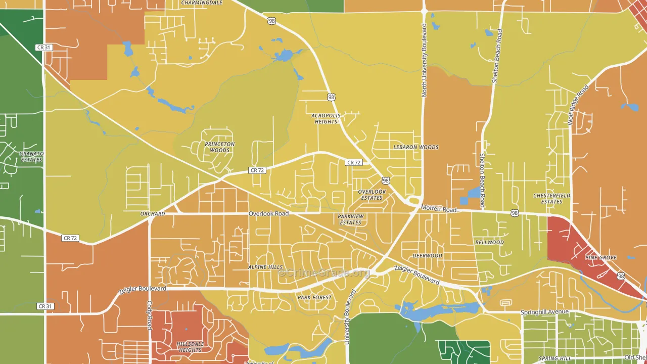 Colonial Heights, Mobile, AL Map of Vandalism Rates
