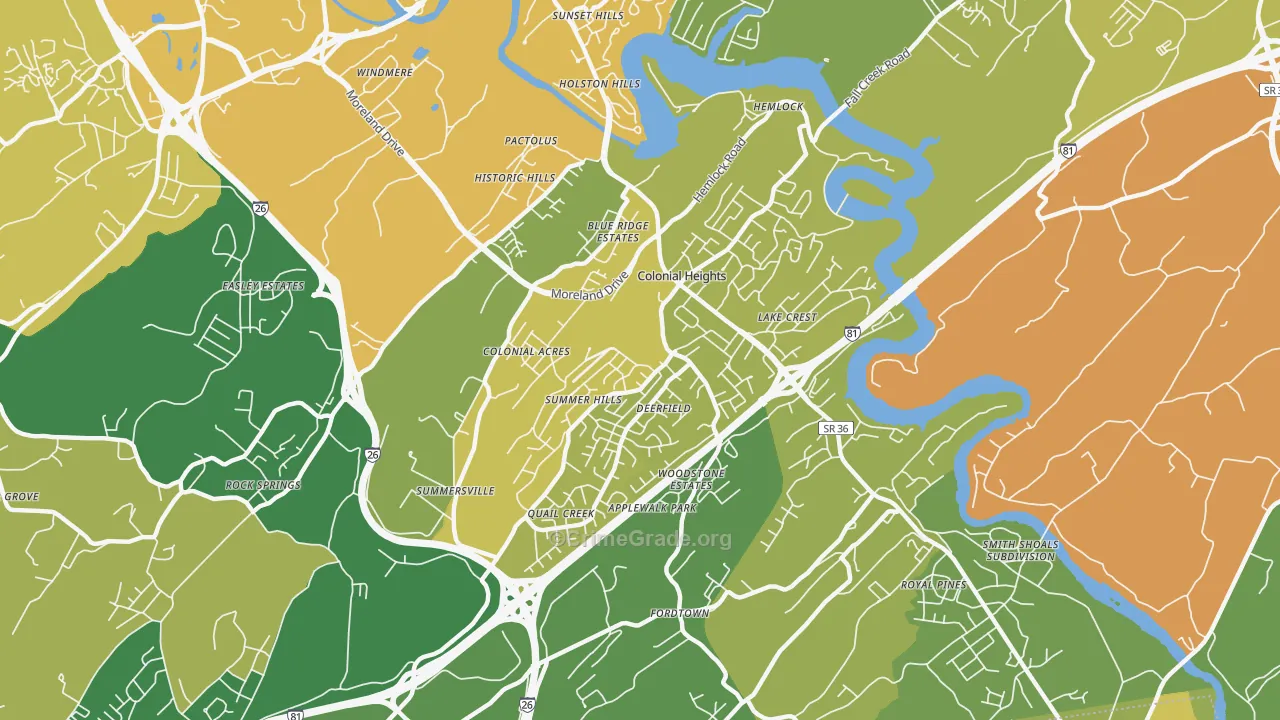 Colonial Heights, TN Map of Vandalism Rates