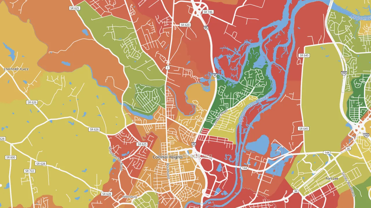 Colonial Heights, VA Map of Vandalism Rates
