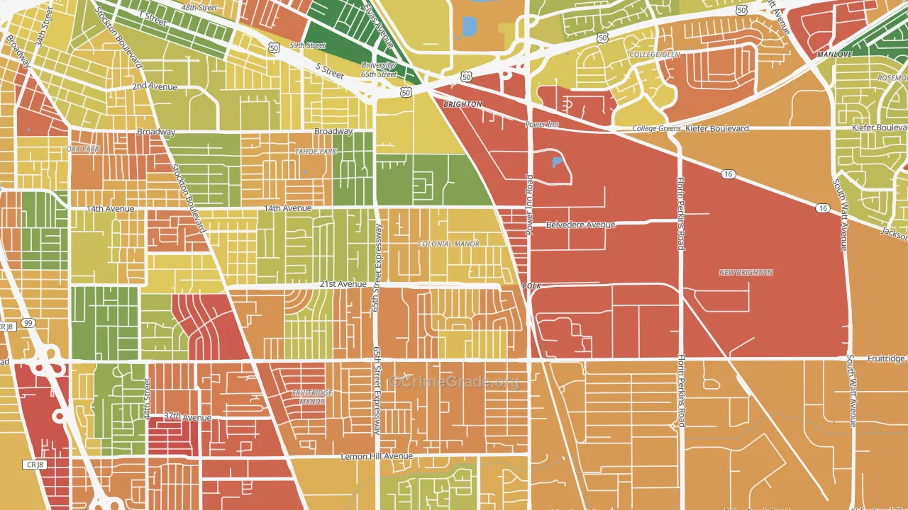 Colonial Manor, Sacramento, CA Map of Vandalism Rates