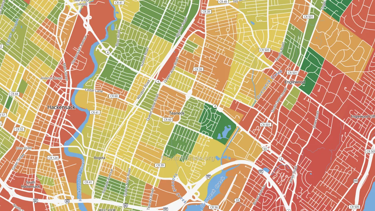 Colonial Village, Teaneck, NJ Map of Vandalism Rates