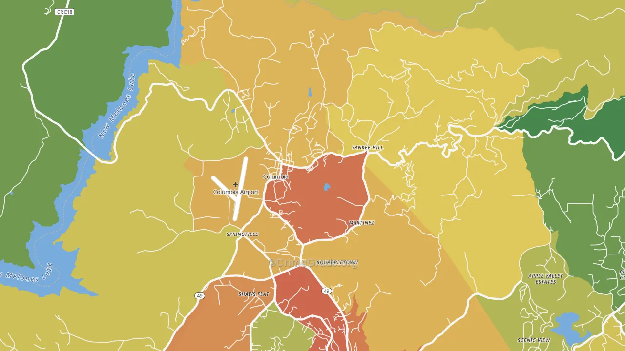 Columbia, CA Map of Vandalism Rates