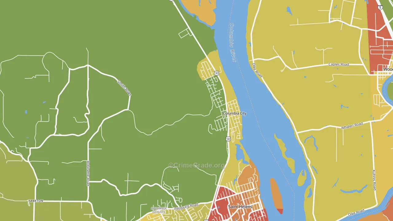 Columbia City, OR Map of Vandalism Rates