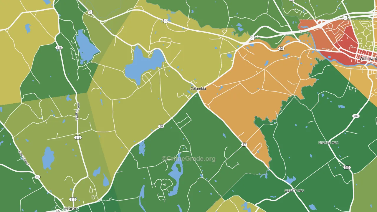 Columbia, CT Map of Vandalism Rates